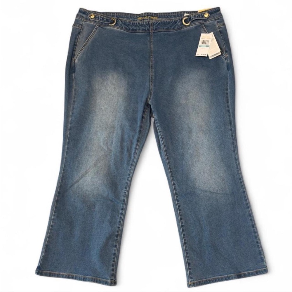 Michael Kors High-Rise Flare Jeans Selma Crop in Cali Blue Denim, Plus Size 20W - Picture 4 of 12